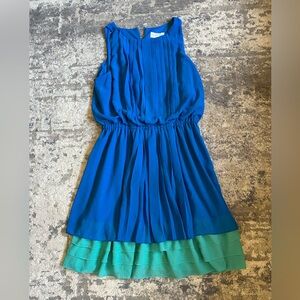 Blue Teal Jessica Simpson Large Pleated Sleeveless Dress